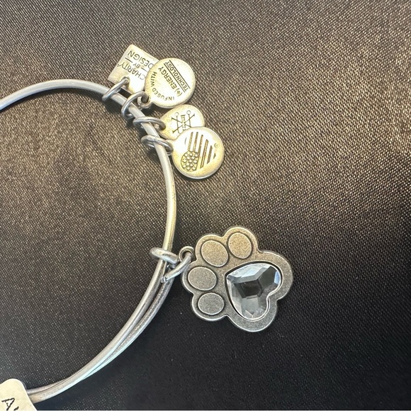 Alex and Ani Paw Print Crystal Charm Expandable Bangle Bracelet Silver Tone, NWT - Picture 3 of 10